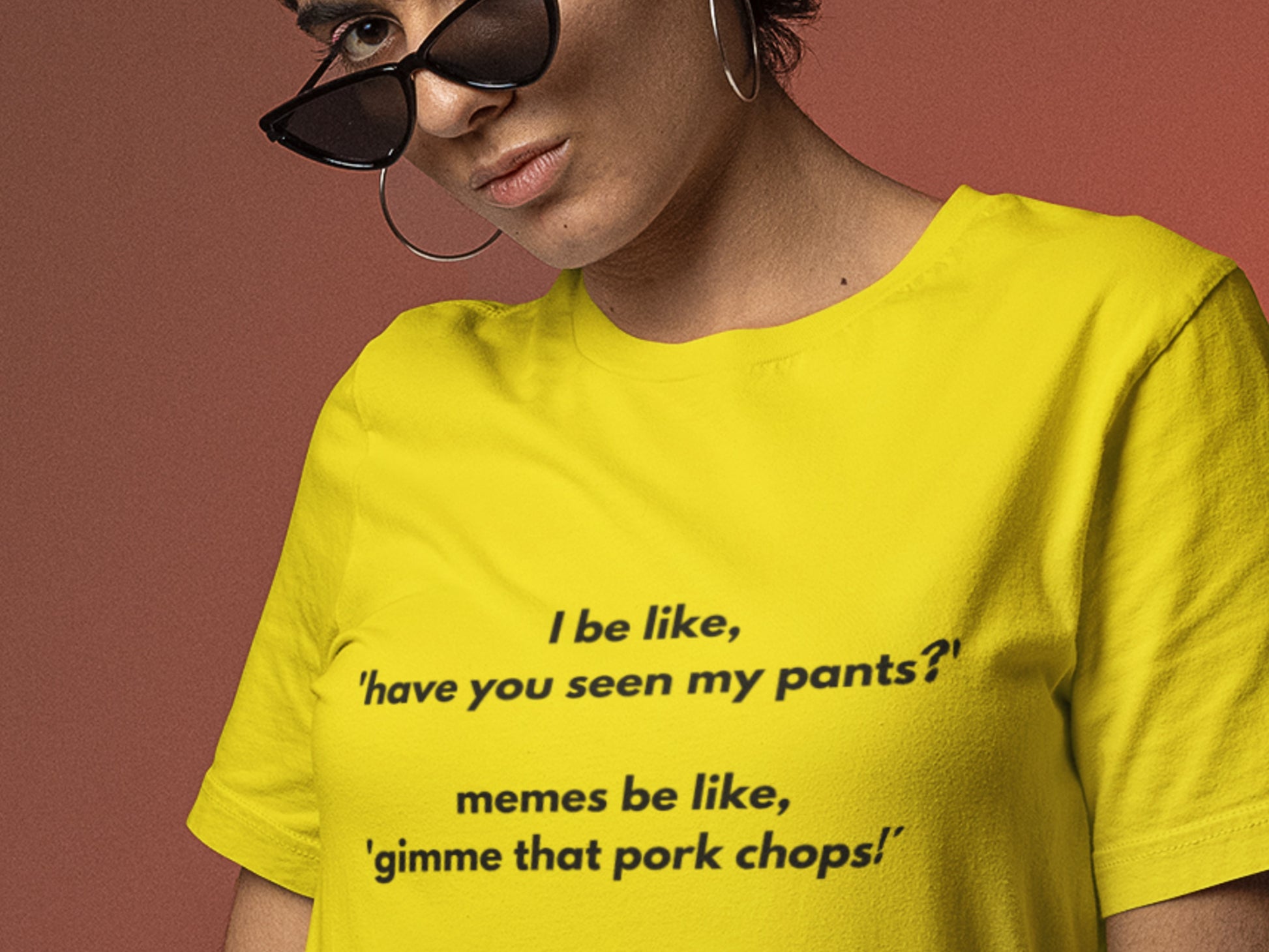 Pork Chops Meme Yellow T-Shirt - Black Text.