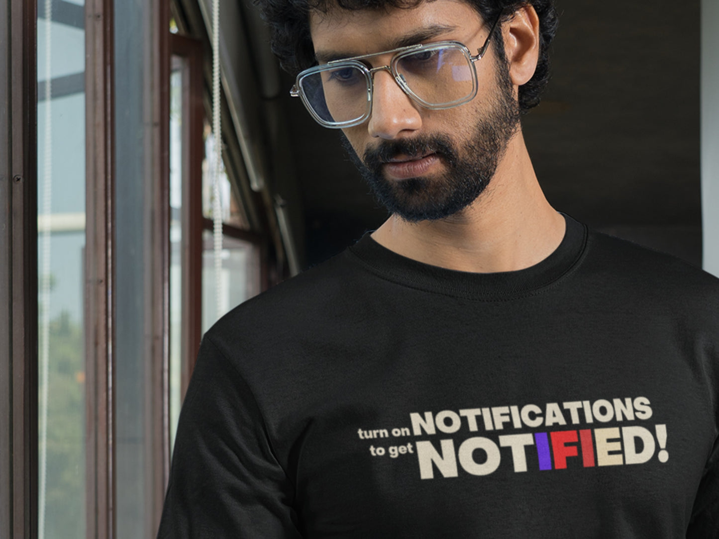 Turn On NOTIFICATIONS To Get NOTIFIED! Black T-Shirt.