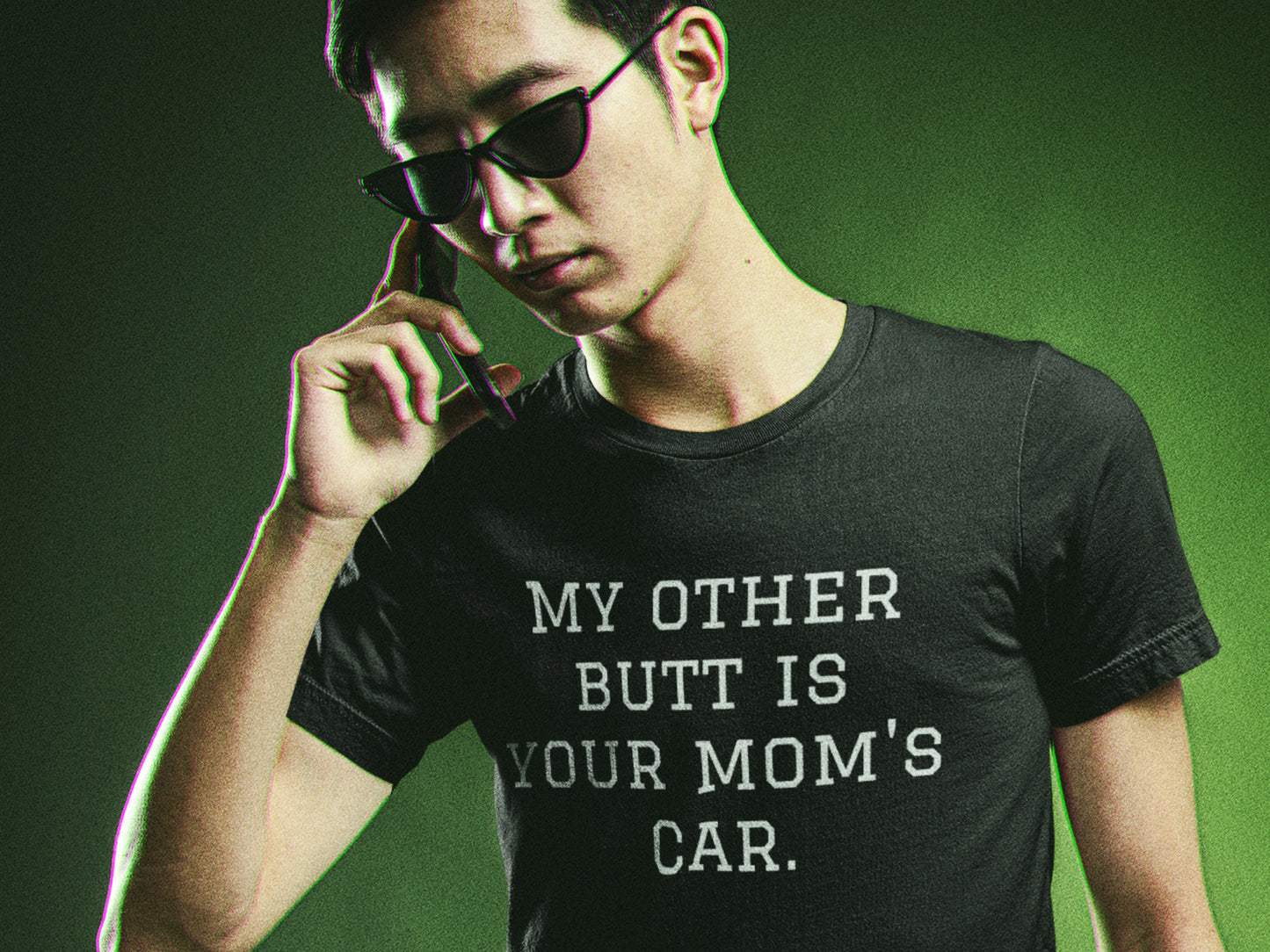 My Other Butt Is Your Mom's Car - WHITE TEXT - Black T-Shirt