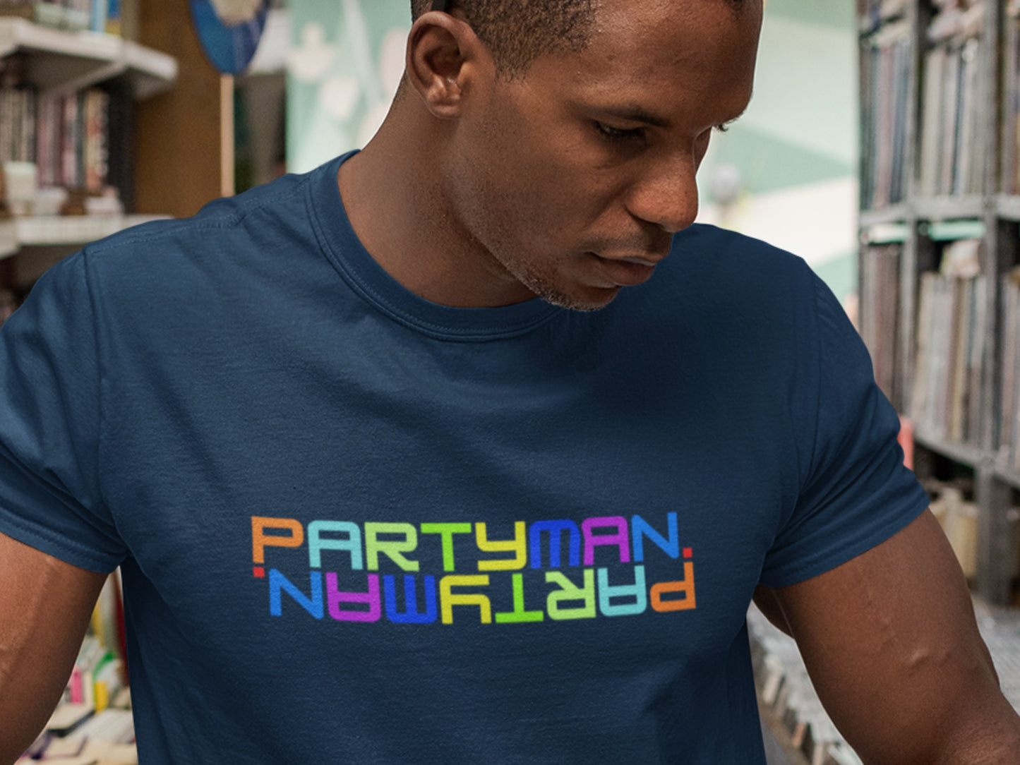 PARTYMAN. Navy T-Shirt.