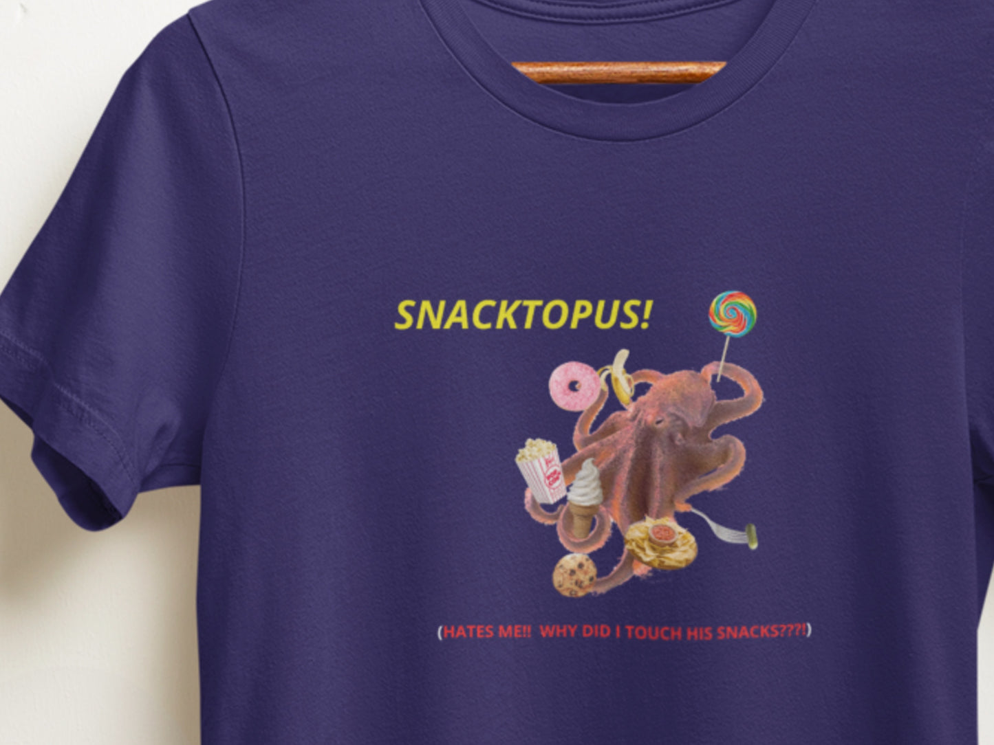 Snacktopus Hates Me! Navy T-Shirt.