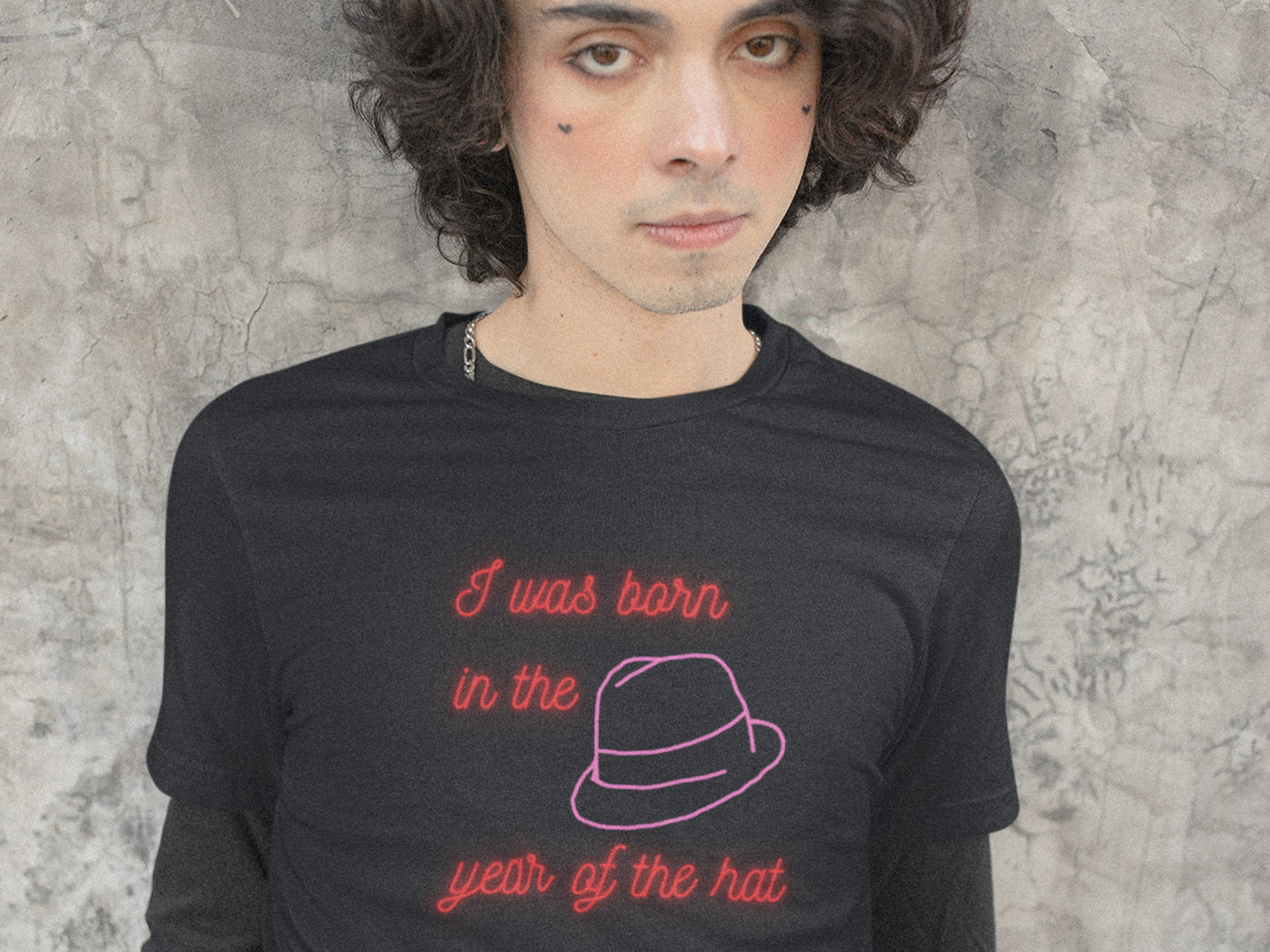 Born In The Year Of The Hat Black T-Shirt.