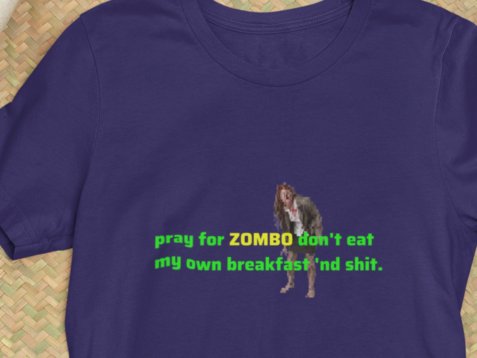 Pray For Zombos Don't Eat My Own Breakfast Navy T-Shirt.